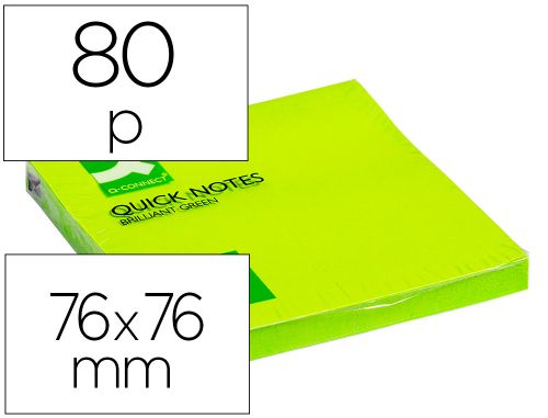 Bloco de notas adesivas q-connect verde fluorescente 76 x 76 mm com 80 folhas , Q-connect , 29132 , 5705831105157